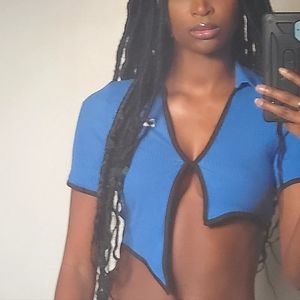 Blue asymmetric collar crop top. Size S, barely worn, and good as new. So cute.